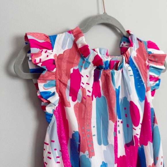 UNBRANDED | NEW Multicolor Ruffle Trim Blouse Sleeveless Women’s Size Medium - Picture 2 of 8